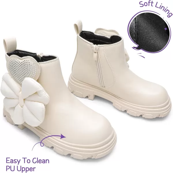 imageDREAM PAIRS Girls Chelsea Boots Side Zipper Interchangeable Accessories Ankle Booties ToddlerLittle KidBig KidBeige