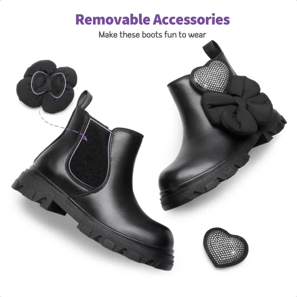 imageDREAM PAIRS Girls Chelsea Boots Side Zipper Interchangeable Accessories Ankle Booties ToddlerLittle KidBig KidBlack