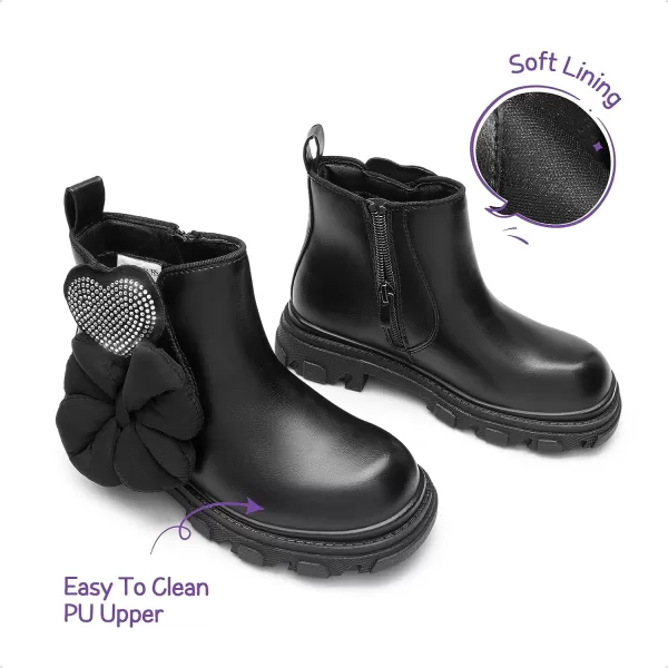 imageDREAM PAIRS Girls Chelsea Boots Side Zipper Interchangeable Accessories Ankle Booties ToddlerLittle KidBig KidBlack