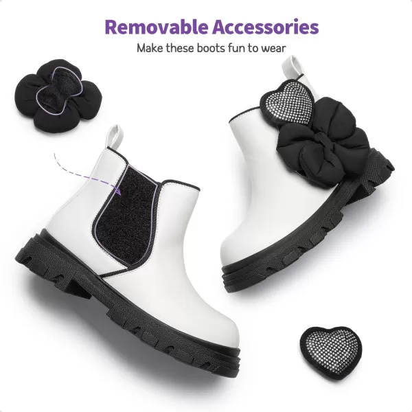 imageDREAM PAIRS Girls Chelsea Boots Side Zipper Interchangeable Accessories Ankle Booties ToddlerLittle KidBig KidWhiteBlack