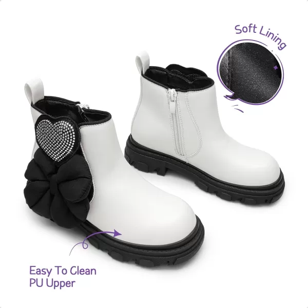 imageDREAM PAIRS Girls Chelsea Boots Side Zipper Interchangeable Accessories Ankle Booties ToddlerLittle KidBig KidWhiteBlack