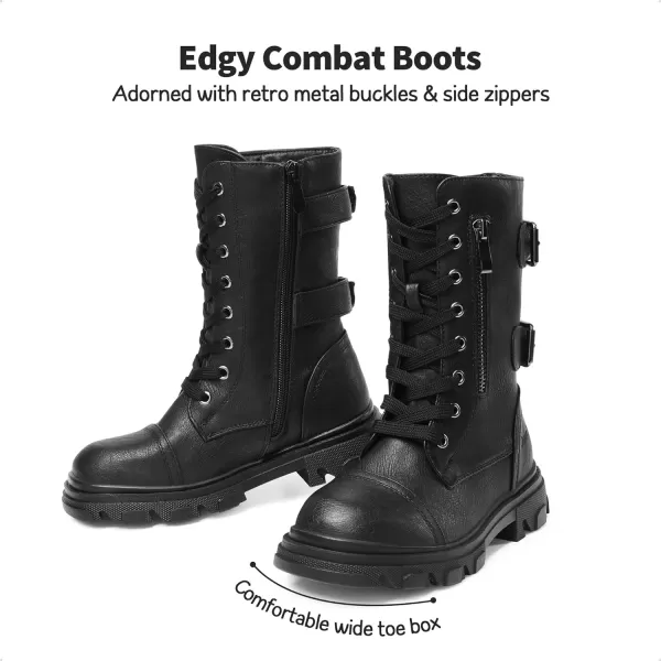 imageDREAM PAIRS Girls Combat Boots Side Zipper Ankle Booties ToddlerLittle KidBig KidBlack
