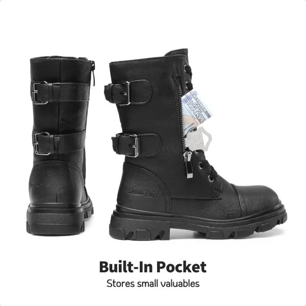 imageDREAM PAIRS Girls Combat Boots Side Zipper Ankle Booties ToddlerLittle KidBig KidBlack