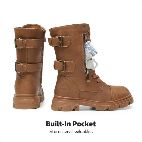 imageDREAM PAIRS Girls Combat Boots Side Zipper Ankle Booties ToddlerLittle KidBig KidCamel