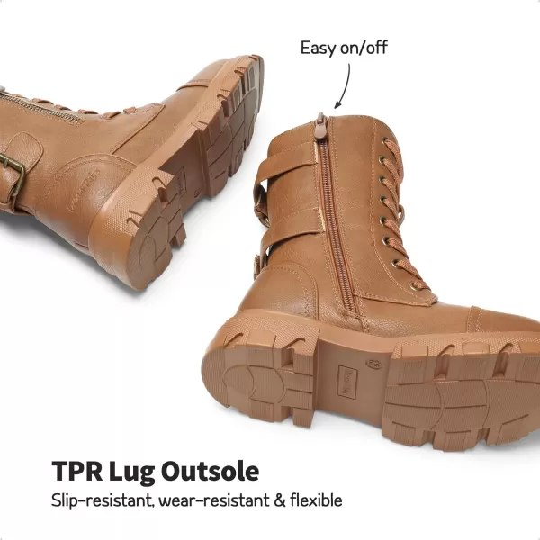 imageDREAM PAIRS Girls Combat Boots Side Zipper Ankle Booties ToddlerLittle KidBig KidCamel