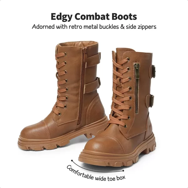 imageDREAM PAIRS Girls Combat Boots Side Zipper Ankle Booties ToddlerLittle KidBig KidCamel