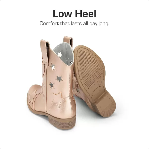 imageDREAM PAIRS Girls Cowgirl Boots Cowboy Western Mid Calf Star Boots for KidsRose Goldstar Holes
