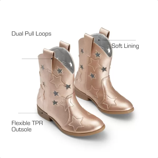 imageDREAM PAIRS Girls Cowgirl Boots Cowboy Western Mid Calf Star Boots for KidsRose Goldstar Holes