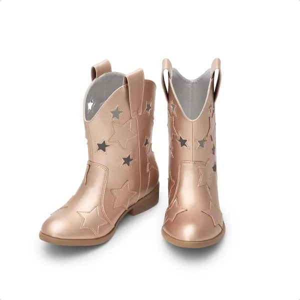 imageDREAM PAIRS Girls Cowgirl Boots Cowboy Western Mid Calf Star Boots for KidsRose Goldstar Holes