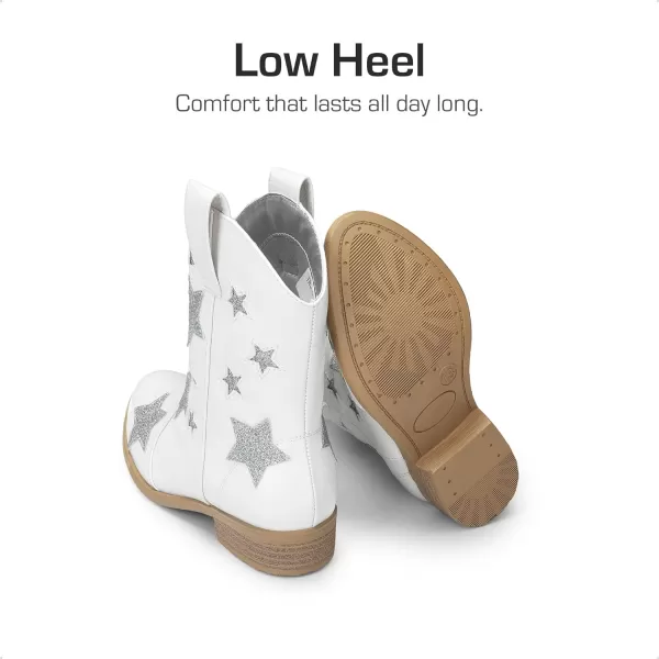 imageDREAM PAIRS Girls Cowgirl Boots Cowboy Western Mid Calf Star Boots for KidsWhite
