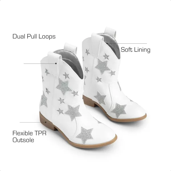 imageDREAM PAIRS Girls Cowgirl Boots Cowboy Western Mid Calf Star Boots for KidsWhite