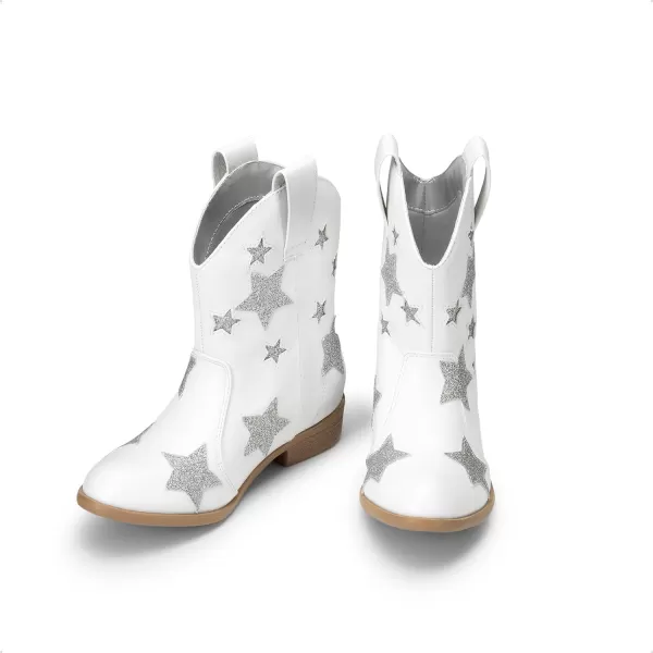 imageDREAM PAIRS Girls Cowgirl Boots Cowboy Western Mid Calf Star Boots for KidsWhite