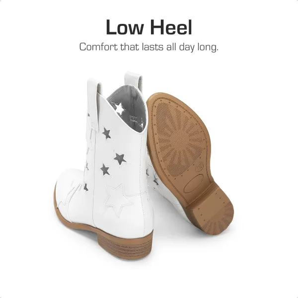 imageDREAM PAIRS Girls Cowgirl Boots Cowboy Western Mid Calf Star Boots for KidsWhitestar Holes
