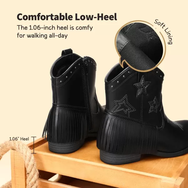 imageDREAM PAIRS Girls Cowgirl Cowboy Ankle Western Boots Side Zipper Riding Shoes with Tassel Little KidBig KidBlack