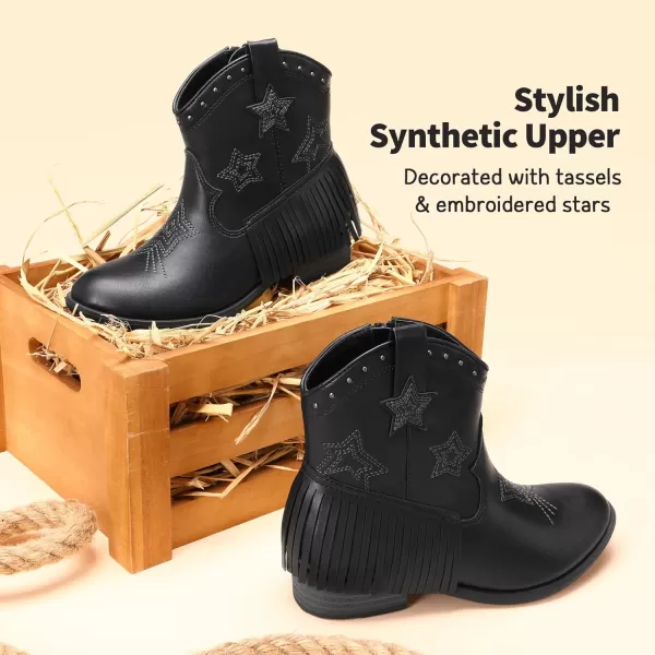 imageDREAM PAIRS Girls Cowgirl Cowboy Ankle Western Boots Side Zipper Riding Shoes with Tassel Little KidBig KidBlack