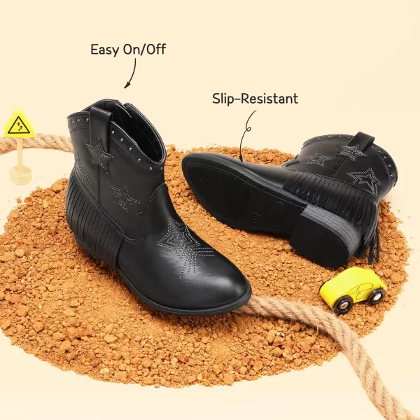 imageDREAM PAIRS Girls Cowgirl Cowboy Ankle Western Boots Side Zipper Riding Shoes with Tassel Little KidBig KidBlack