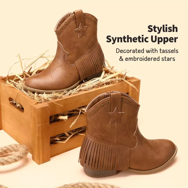 imageDREAM PAIRS Girls Cowgirl Cowboy Ankle Western Boots Side Zipper Riding Shoes with Tassel Little KidBig KidCamel