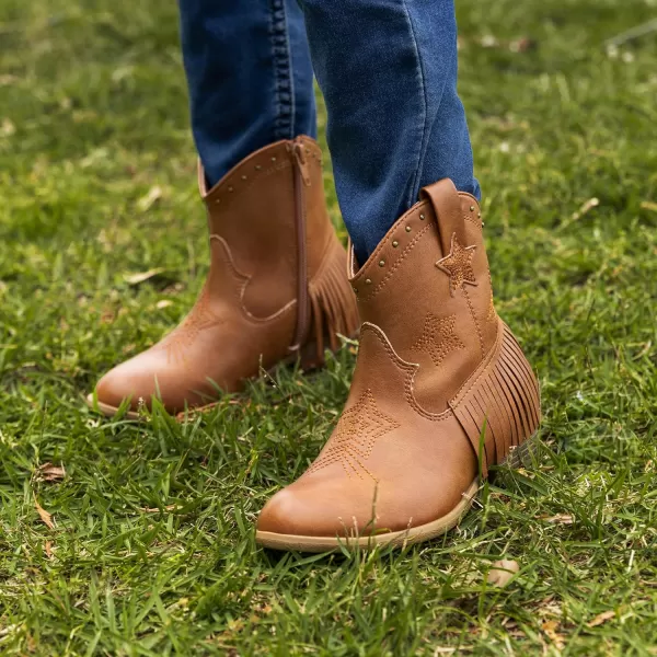 imageDREAM PAIRS Girls Cowgirl Cowboy Ankle Western Boots Side Zipper Riding Shoes with Tassel Little KidBig KidCamel