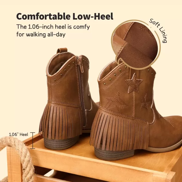 imageDREAM PAIRS Girls Cowgirl Cowboy Ankle Western Boots Side Zipper Riding Shoes with Tassel Little KidBig KidCamel