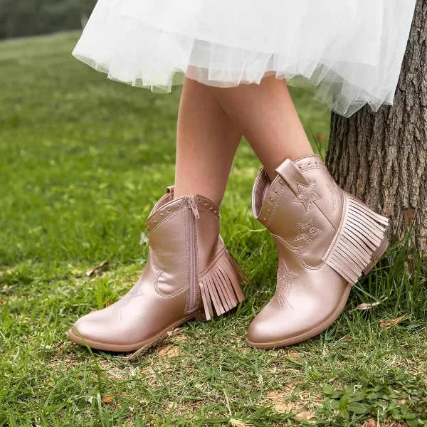 imageDREAM PAIRS Girls Cowgirl Cowboy Ankle Western Boots Side Zipper Riding Shoes with Tassel Little KidBig KidRose Gold