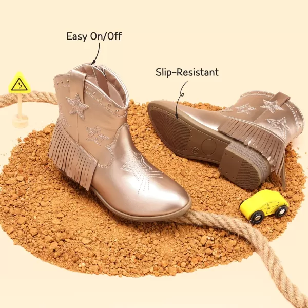 imageDREAM PAIRS Girls Cowgirl Cowboy Ankle Western Boots Side Zipper Riding Shoes with Tassel Little KidBig KidRose Gold