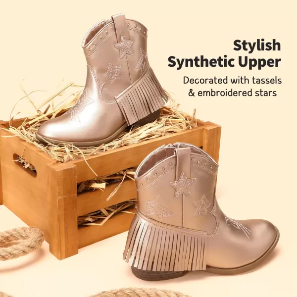 imageDREAM PAIRS Girls Cowgirl Cowboy Ankle Western Boots Side Zipper Riding Shoes with Tassel Little KidBig KidRose Gold