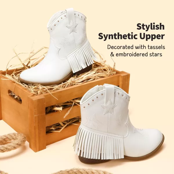 imageDREAM PAIRS Girls Cowgirl Cowboy Ankle Western Boots Side Zipper Riding Shoes with Tassel Little KidBig KidWhite
