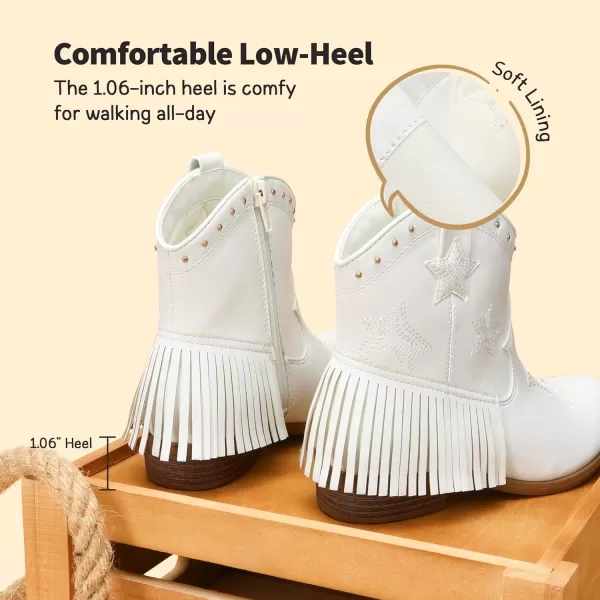 imageDREAM PAIRS Girls Cowgirl Cowboy Ankle Western Boots Side Zipper Riding Shoes with Tassel Little KidBig KidWhite