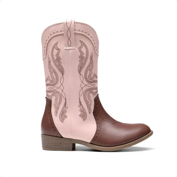 imageDREAM PAIRS Girls Cowgirl Cowboy Western Boots Mid Calf Riding ShoesPinkBrown