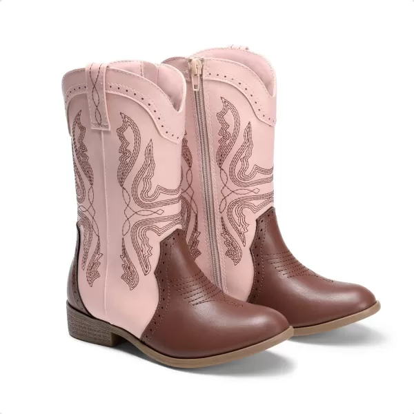 imageDREAM PAIRS Girls Cowgirl Cowboy Western Boots Mid Calf Riding ShoesPinkBrown