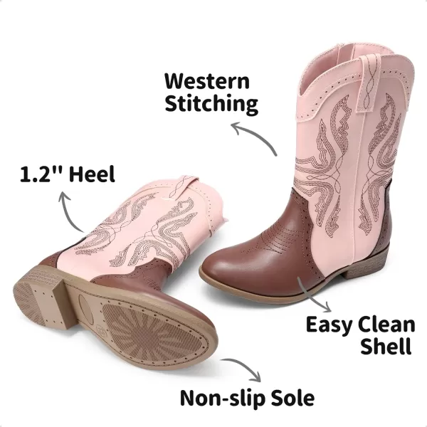 imageDREAM PAIRS Girls Cowgirl Cowboy Western Boots Mid Calf Riding ShoesPinkBrown