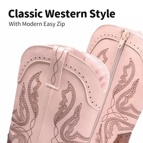 imageDREAM PAIRS Girls Cowgirl Cowboy Western Boots Mid Calf Riding ShoesPinkBrown