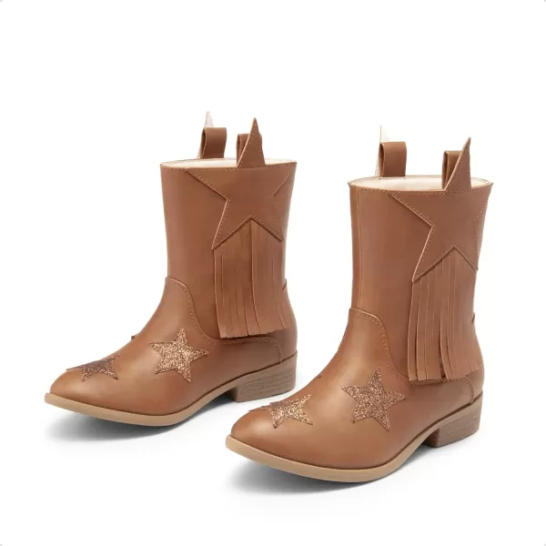 imageDREAM PAIRS Girls Cowgirl Cowboy Western Mid Calf Tassel BootsCamel