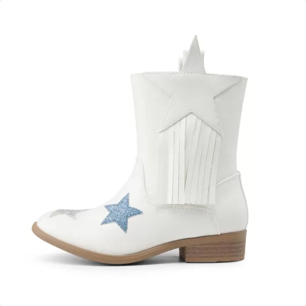 imageDREAM PAIRS Girls Cowgirl Cowboy Western Mid Calf Tassel BootsWhite