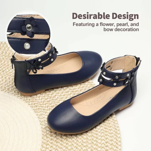 imageDREAM PAIRS Girls Dress Shoes Ankle Strap Flower Girl Ballet FlatsNavy