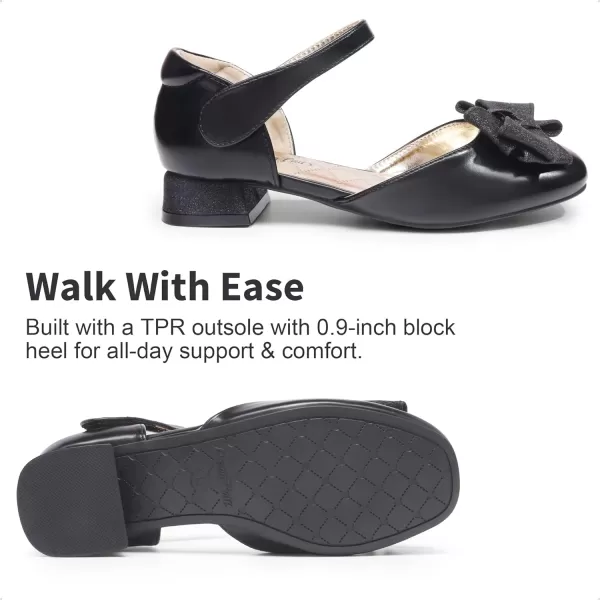 imageDREAM PAIRS Girls Dress Shoes Closed Toe Low Heels Ankle Strap Bow Ballet Wedding Party Sandals Princess Flower ShoesBlack