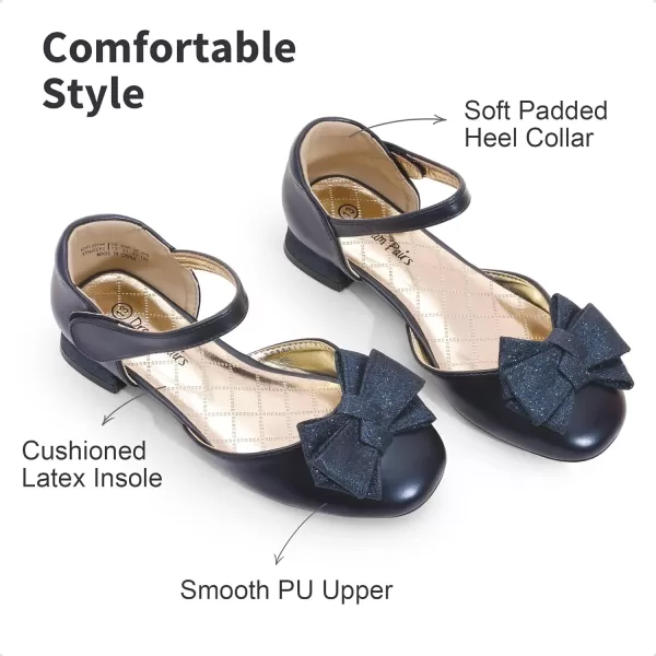 imageDREAM PAIRS Girls Dress Shoes Closed Toe Low Heels Ankle Strap Bow Ballet Wedding Party Sandals Princess Flower ShoesNavy