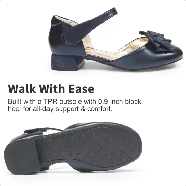 imageDREAM PAIRS Girls Dress Shoes Closed Toe Low Heels Ankle Strap Bow Ballet Wedding Party Sandals Princess Flower ShoesNavy