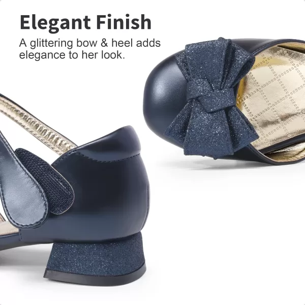 imageDREAM PAIRS Girls Dress Shoes Closed Toe Low Heels Ankle Strap Bow Ballet Wedding Party Sandals Princess Flower ShoesNavy