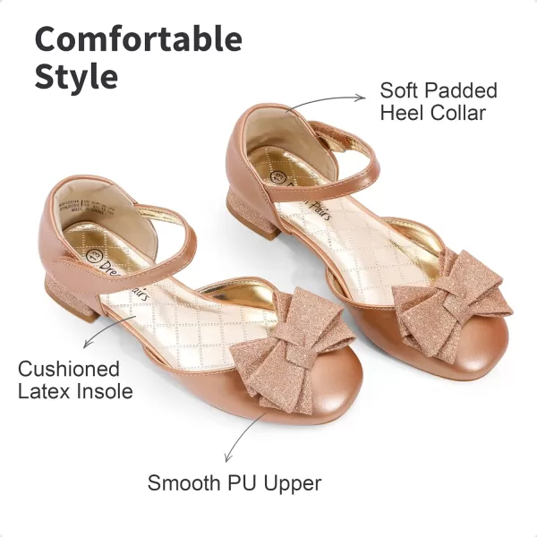 imageDREAM PAIRS Girls Dress Shoes Closed Toe Low Heels Ankle Strap Bow Ballet Wedding Party Sandals Princess Flower ShoesRose Gold