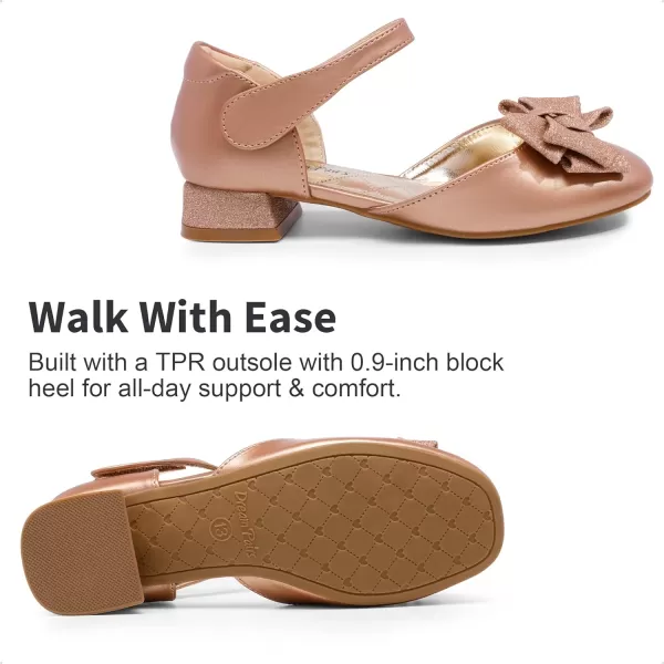 imageDREAM PAIRS Girls Dress Shoes Closed Toe Low Heels Ankle Strap Bow Ballet Wedding Party Sandals Princess Flower ShoesRose Gold
