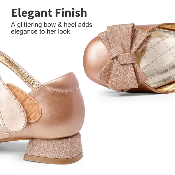 imageDREAM PAIRS Girls Dress Shoes Closed Toe Low Heels Ankle Strap Bow Ballet Wedding Party Sandals Princess Flower ShoesRose Gold