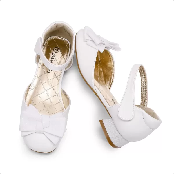 imageDREAM PAIRS Girls Dress Shoes Closed Toe Low Heels Ankle Strap Bow Ballet Wedding Party Sandals Princess Flower ShoesWhite