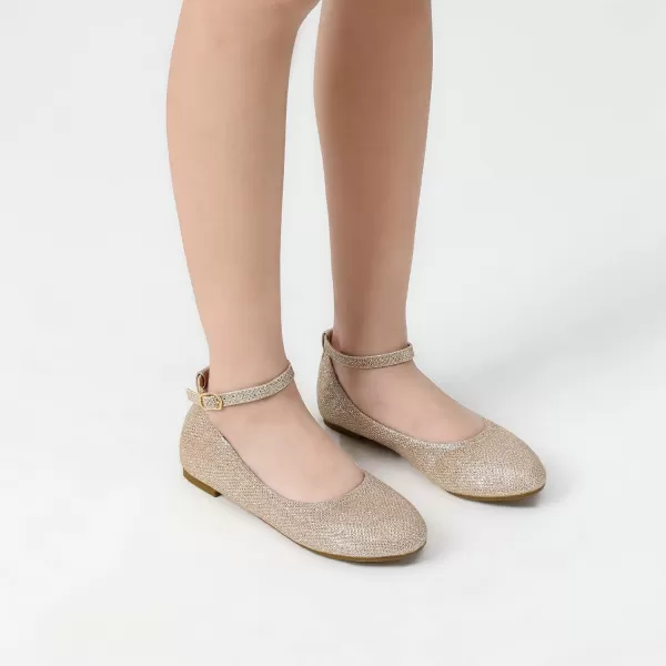 imageDREAM PAIRS Girls Dress Shoes Girls Ballerina Flat Ankle Strap Ballet Flats ToddlerLittle KidBig KidGoldGlitter
