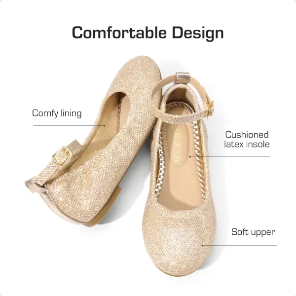 imageDREAM PAIRS Girls Dress Shoes Girls Ballerina Flat Ankle Strap Ballet Flats ToddlerLittle KidBig KidGoldGlitter