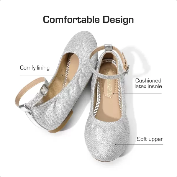 imageDREAM PAIRS Girls Dress Shoes Girls Ballerina Flat Ankle Strap Ballet Flats ToddlerLittle KidBig KidSilverGlitter