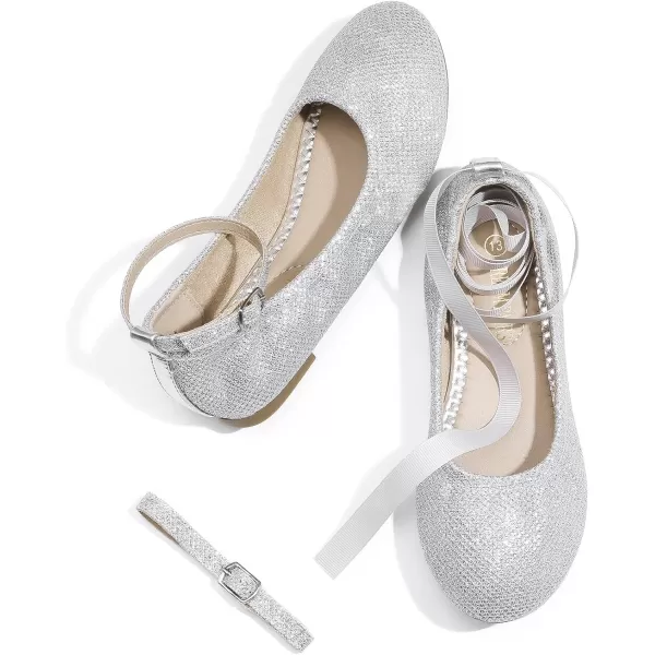 imageDREAM PAIRS Girls Dress Shoes Interchangeable Ankle Strap Flower Girl Ballet Flats ToddlerLittle KidBig KidSilver Glitter