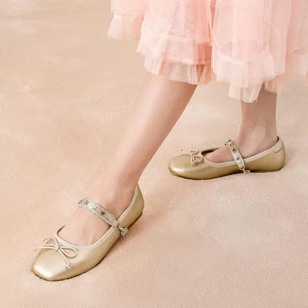 imageDREAM PAIRS Girls Dress Shoes Interchangeable Straps Fashion Bow Ballerina Flower Girl Ballet Flats DIYGold