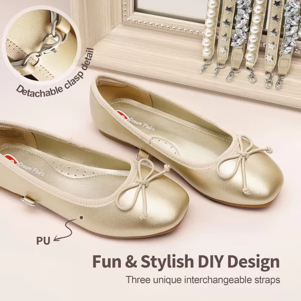 imageDREAM PAIRS Girls Dress Shoes Interchangeable Straps Fashion Bow Ballerina Flower Girl Ballet Flats DIYGold
