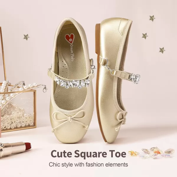 imageDREAM PAIRS Girls Dress Shoes Interchangeable Straps Fashion Bow Ballerina Flower Girl Ballet Flats DIYGold